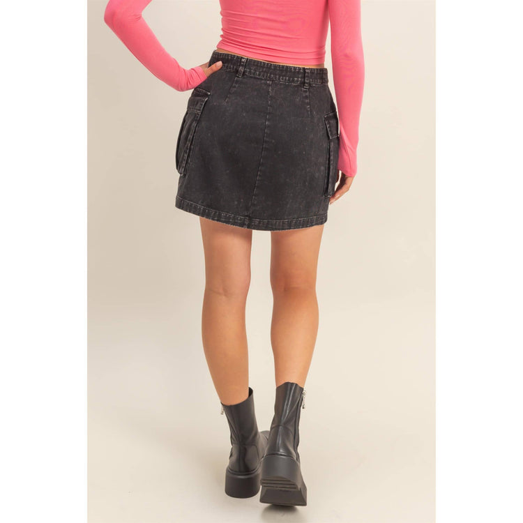 Mineral Washed Cargo Mini Skirt