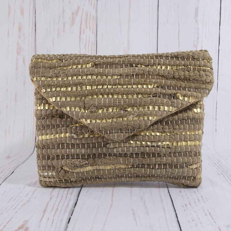 Woven Metallic Thread Envelope Clutch Bag