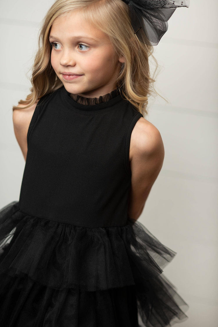 Kids Black Tiered Tulle Sleeveless Fancy Spring Summer Dress