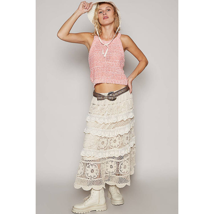 Crochet lace ruffle detail skirt