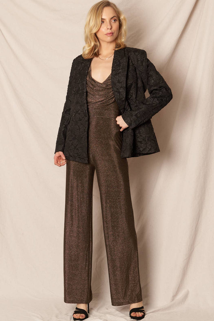 Halter Cowl Neck Glitter Metallic Jumpsuit