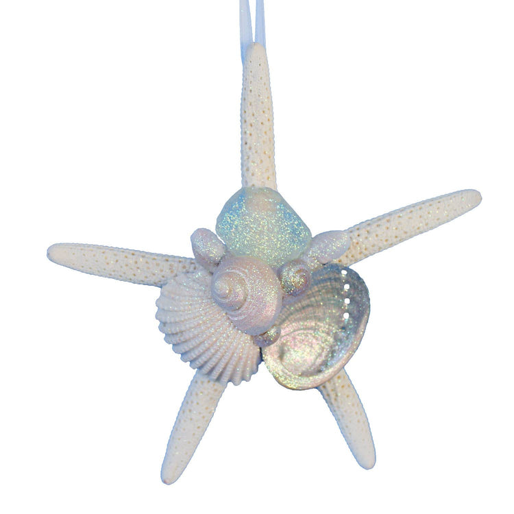 Sea Glass White Finger Starfish Collage Ornament