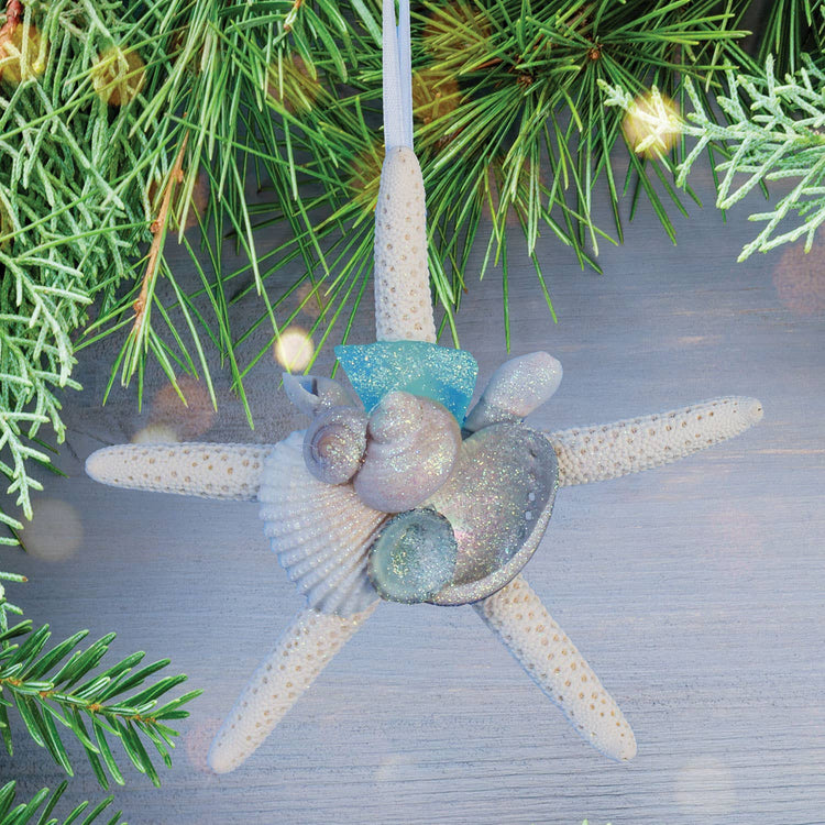 Sea Glass White Finger Starfish Collage Ornament