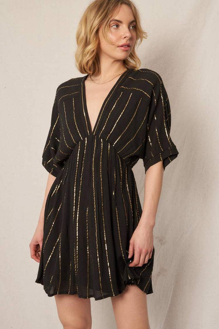 Sequin Stripe Kimono Sleeve Mini Dress