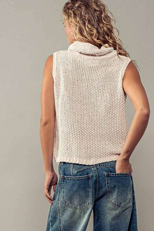 Sleeveless Cowl Neck Crochet Top