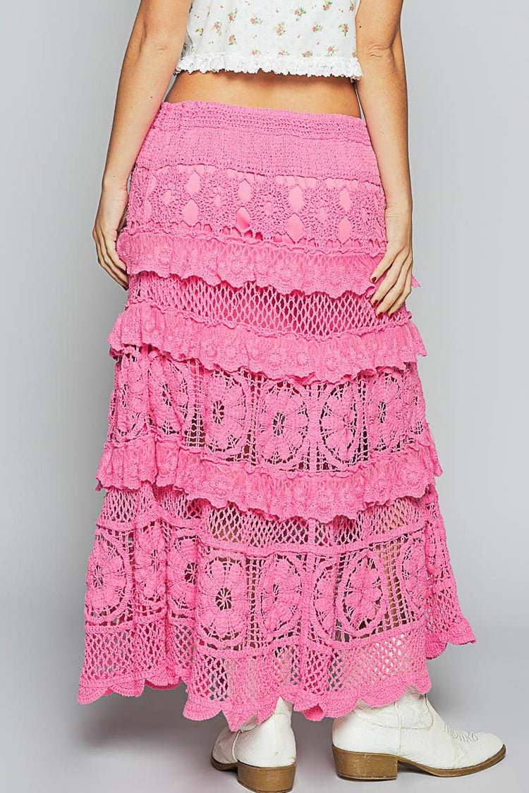 Crochet lace ruffle detail skirt