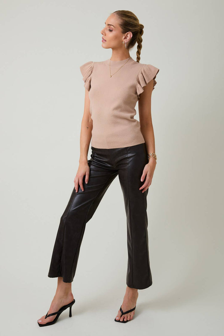 MOCK NECK RUFFLE SLEEVE KNIT TOP