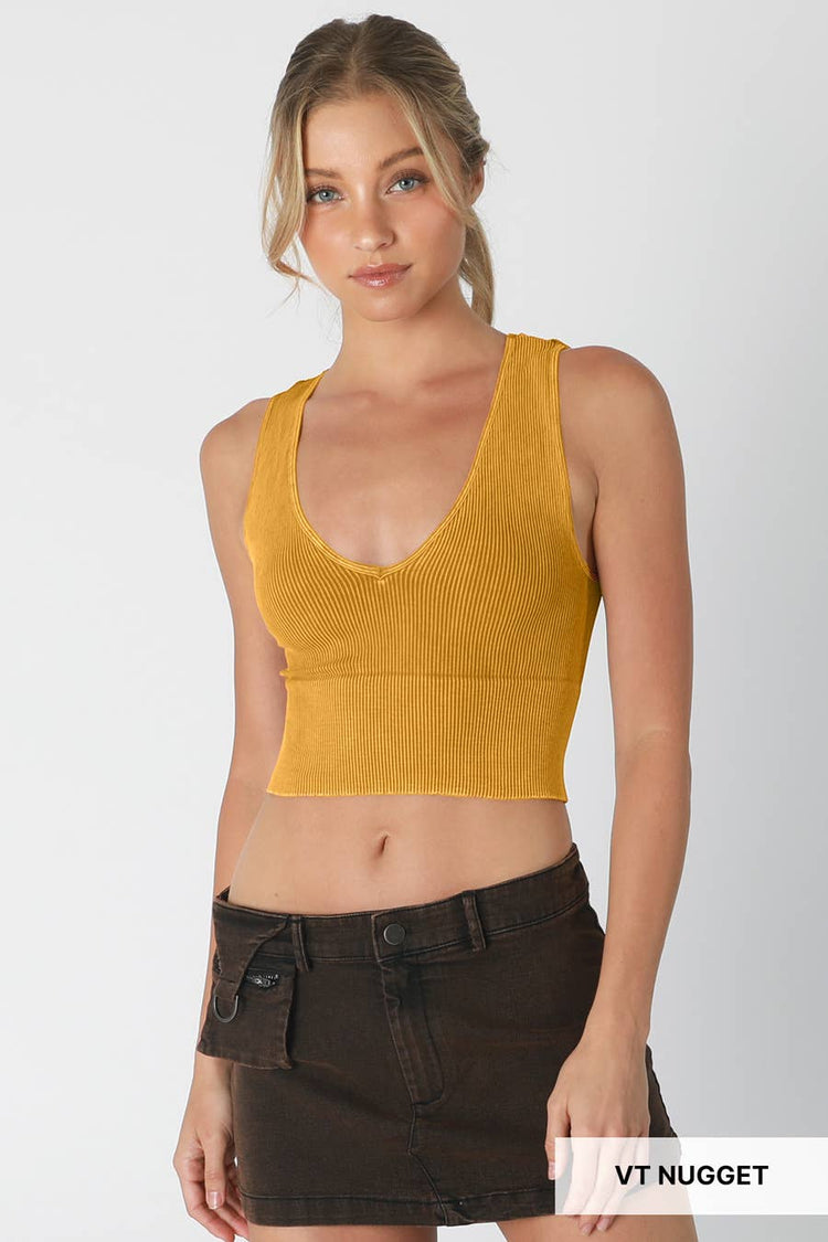 Vintage Plunge V-Neck Seamless Crop Top