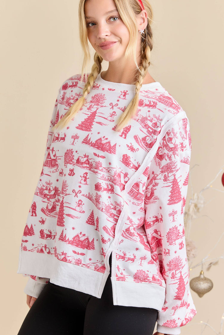 Holiday Toile Printed Oversized Top