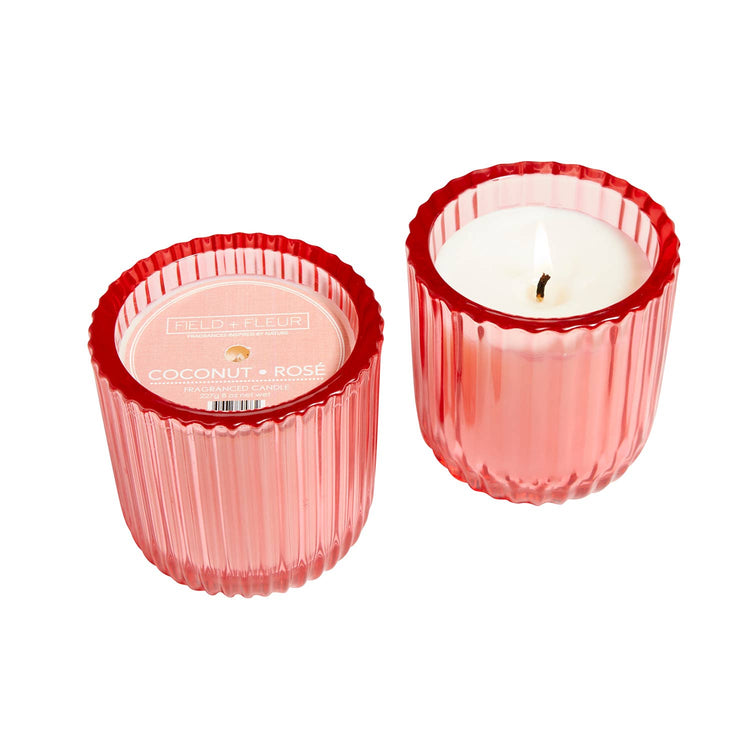Coconut Rose Wick Colored Glass Candle