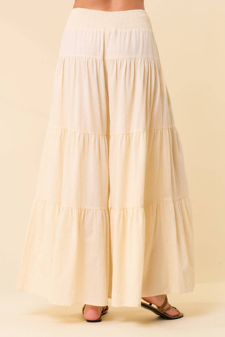 TIERED WIDE PANTS WITH SMOCKED WAIST