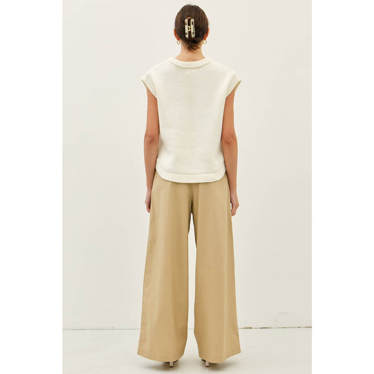 ROUND NECK HI-LO SWEATER VEST WITH SIDE BUTTONS