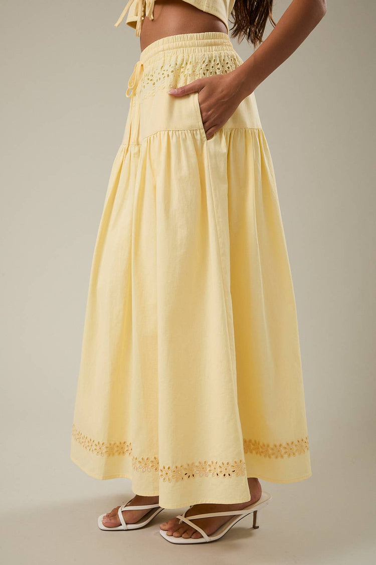 Butter Yellow Eyelet Maxi Skirt