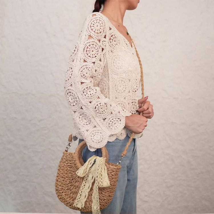 Paper Straw Bow detail bag