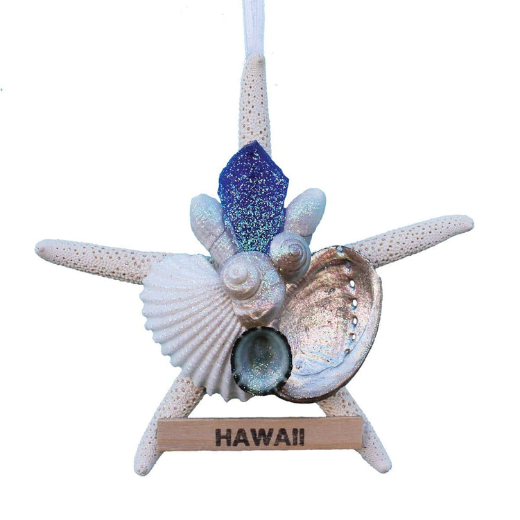 Sea Glass White Finger Starfish Collage Ornament