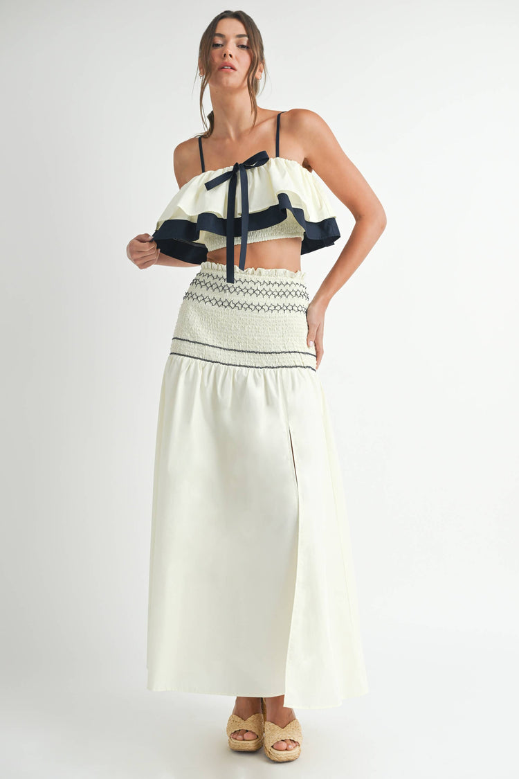 Contrast Pleated Maxi Skirt