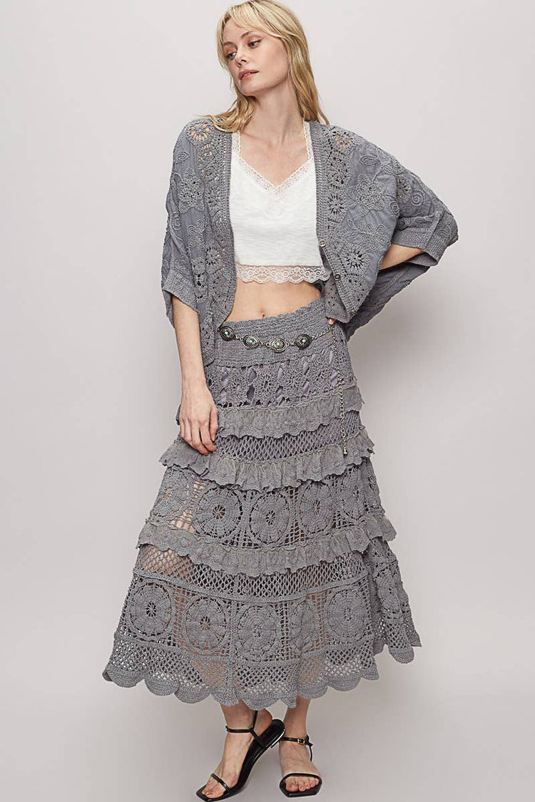 Crochet lace ruffle detail skirt
