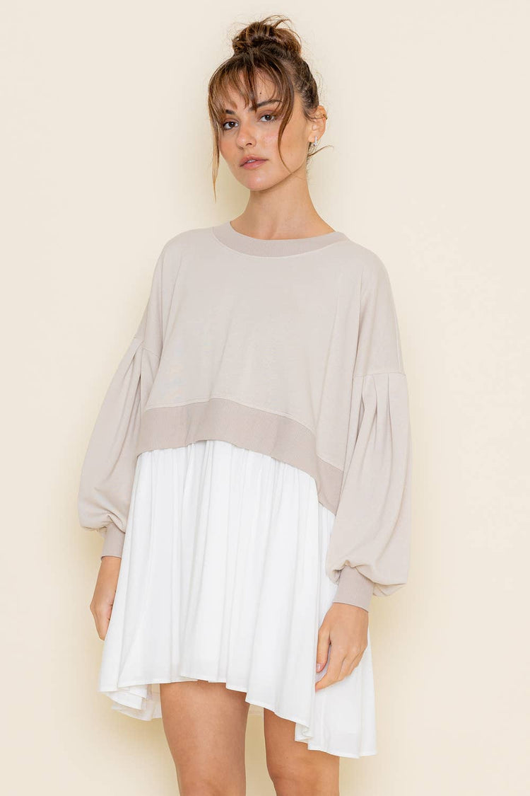 Comfy Round Neck Drop Shoulder Crop Mini Dress