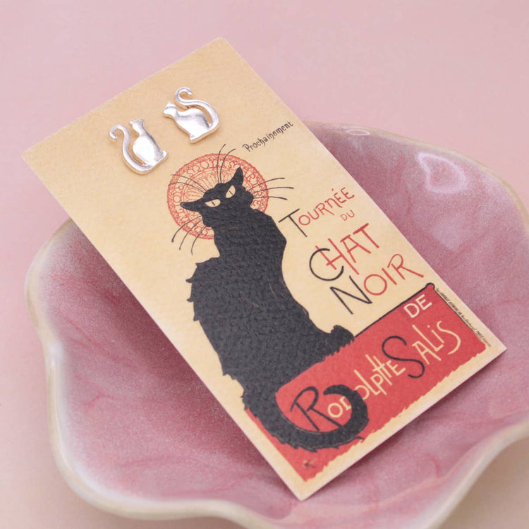 Chat Noir Fine Art Silver Cat Post Earrings
