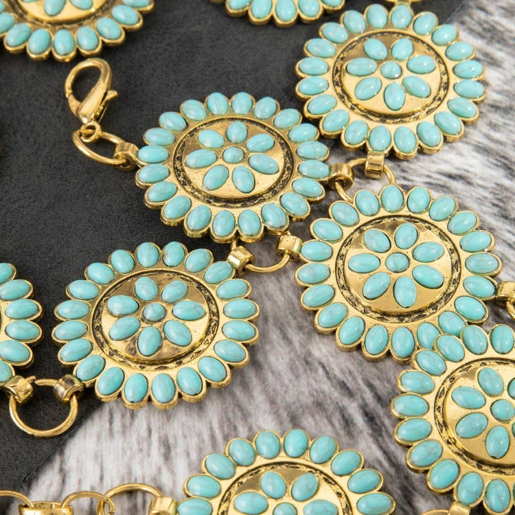 Round Stone Bead Concho Chain Belt