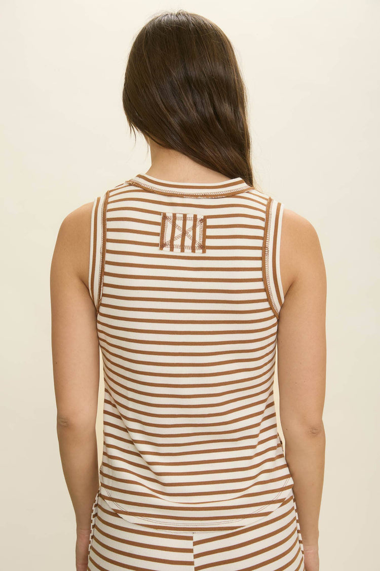 STRIPE ROUND NECK SLEEVELESS KNIT TANK TOP