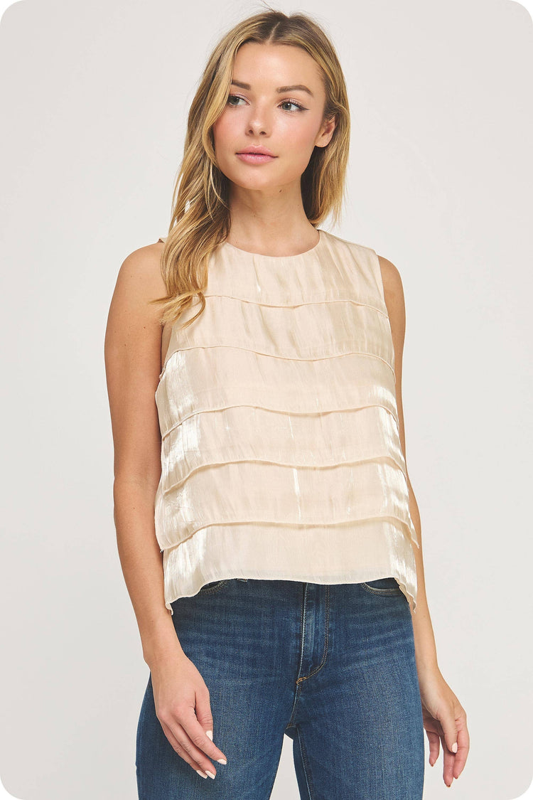 Tiered Sleeveless Satin Top