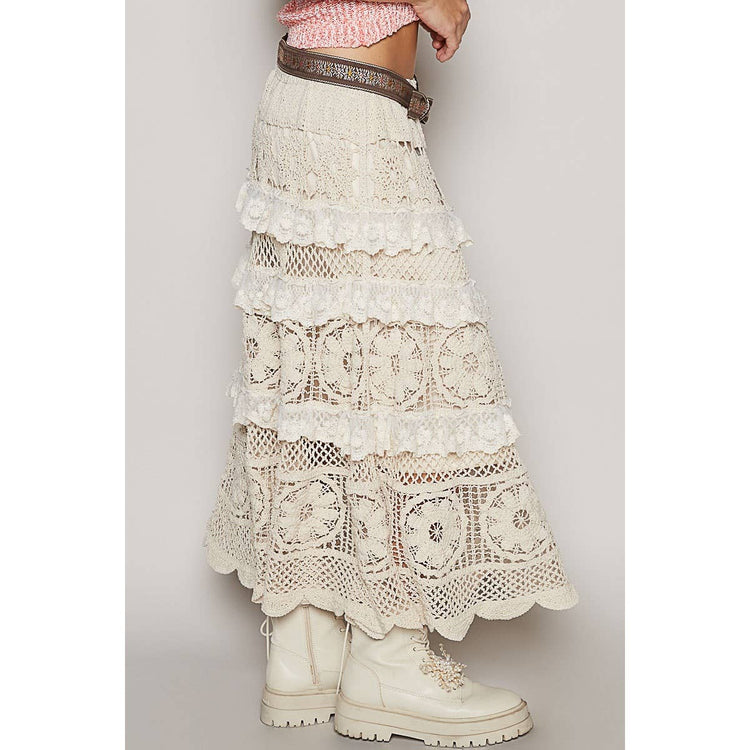 Crochet lace ruffle detail skirt