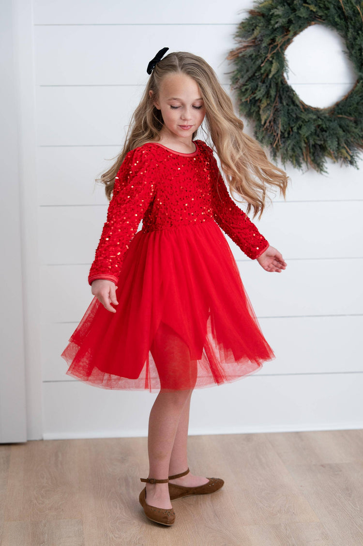 Victoria Red Sequin Fancy Sparkle Tulle Holiday Party Dress
