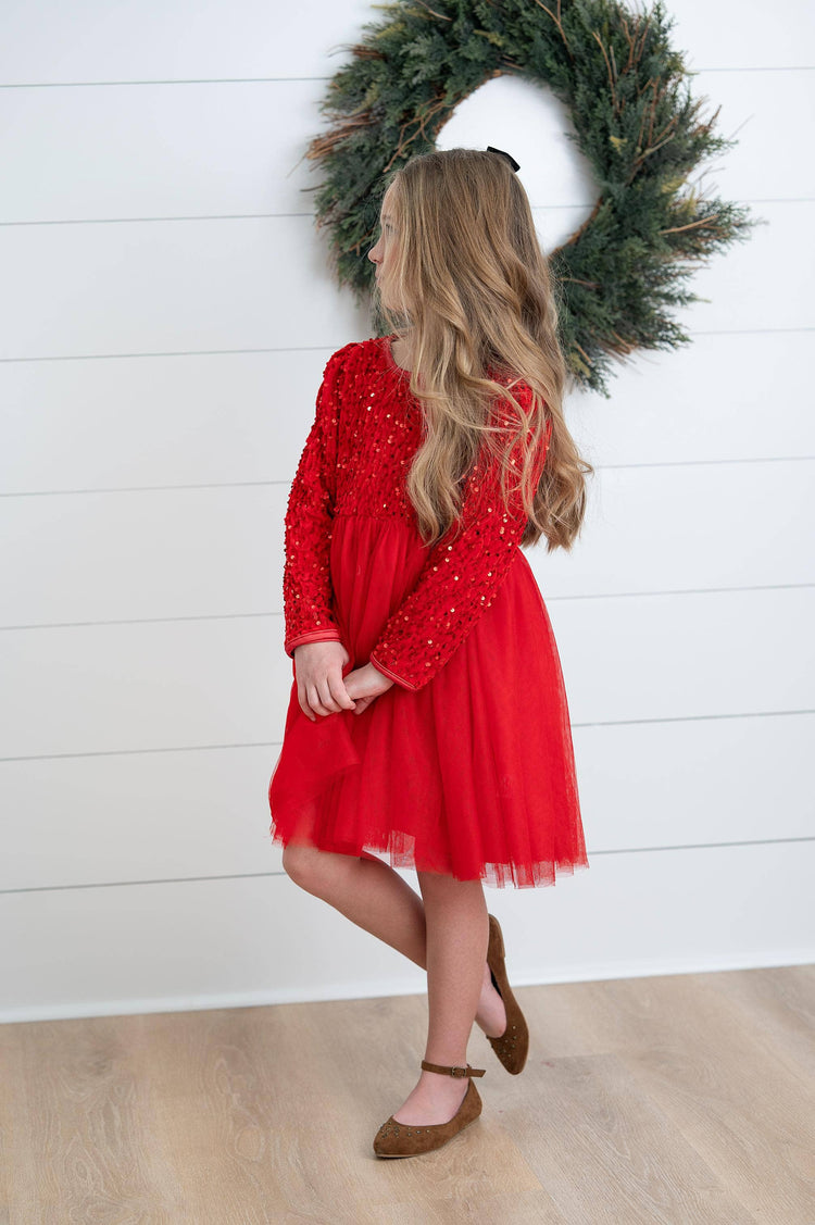 Victoria Red Sequin Fancy Sparkle Tulle Holiday Party Dress