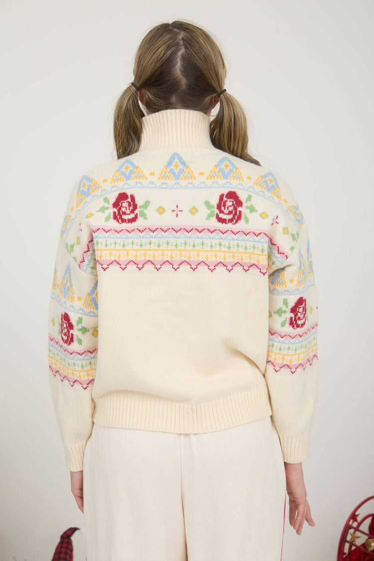 ROSE FAIR ISLE HALF ZIP KNIT PULLOVER SWEATER