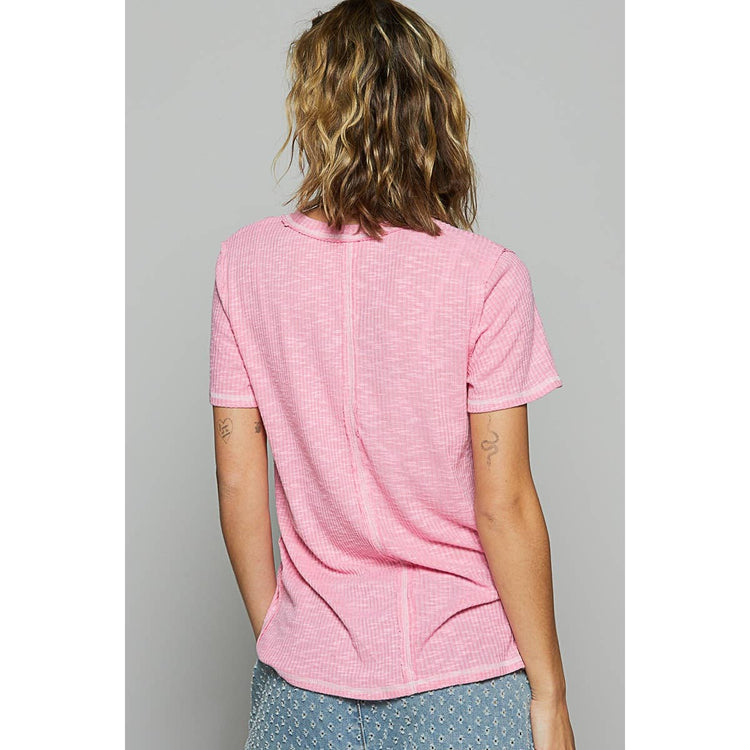 Round neck short sleeve solid knit top SALE