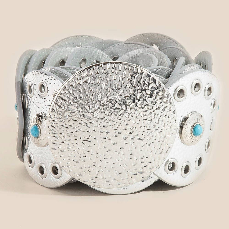 Western Turquoise Stud Faux Leather Disc Concho Chain Belt