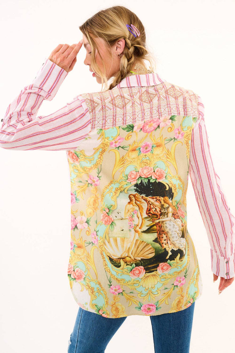 Birth of Venus Stripe Shirt | Boho Blouse | Embroidered Top