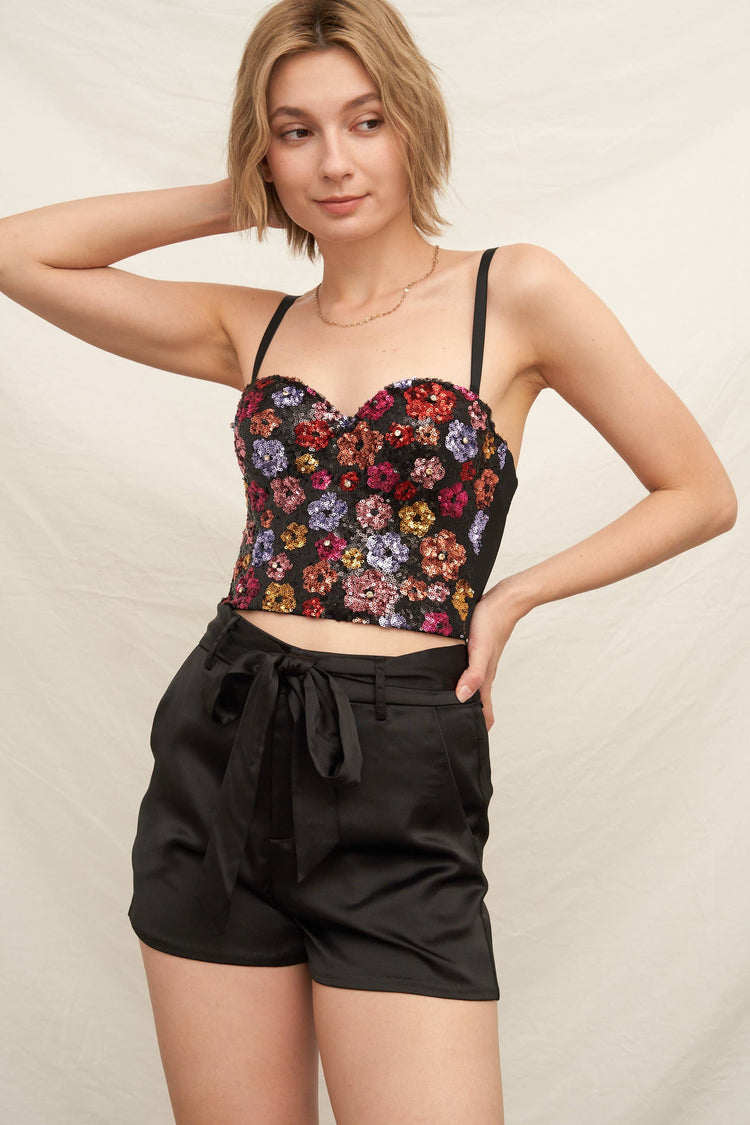 Floral Beaded Bustier Bra Top