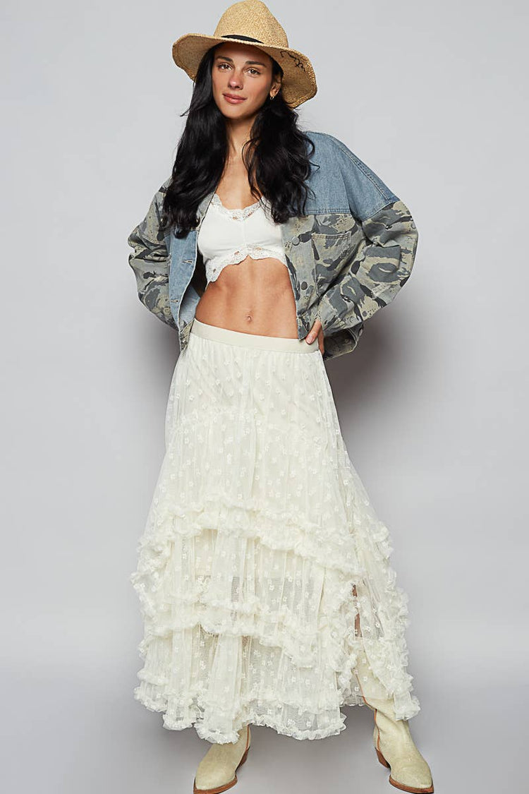 Floral embroidered ruffle lace crochet skirts