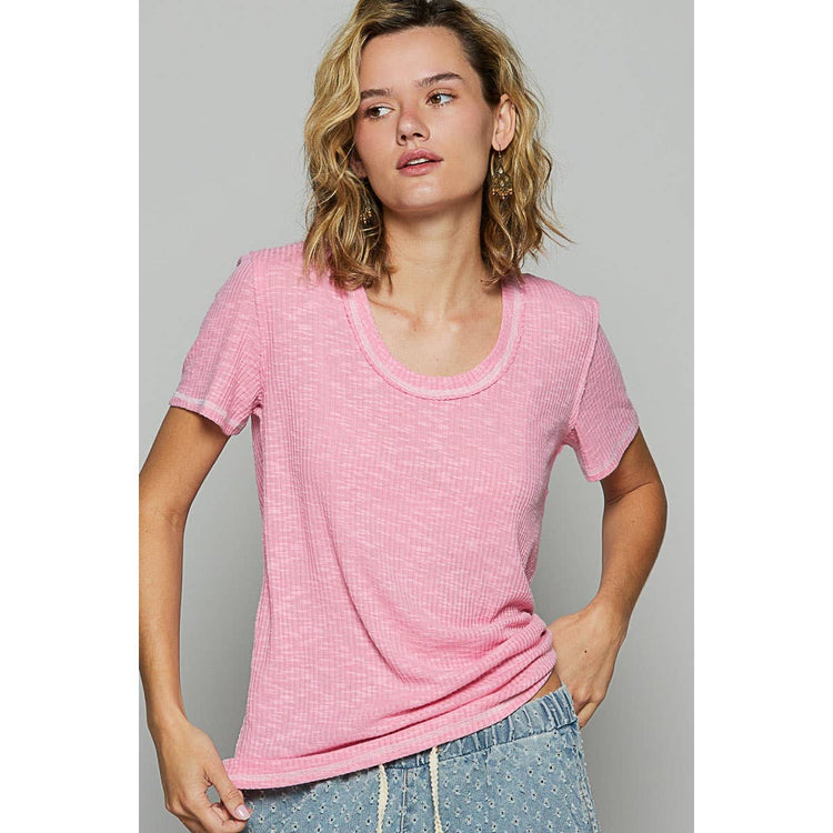 Round neck short sleeve solid knit top SALE