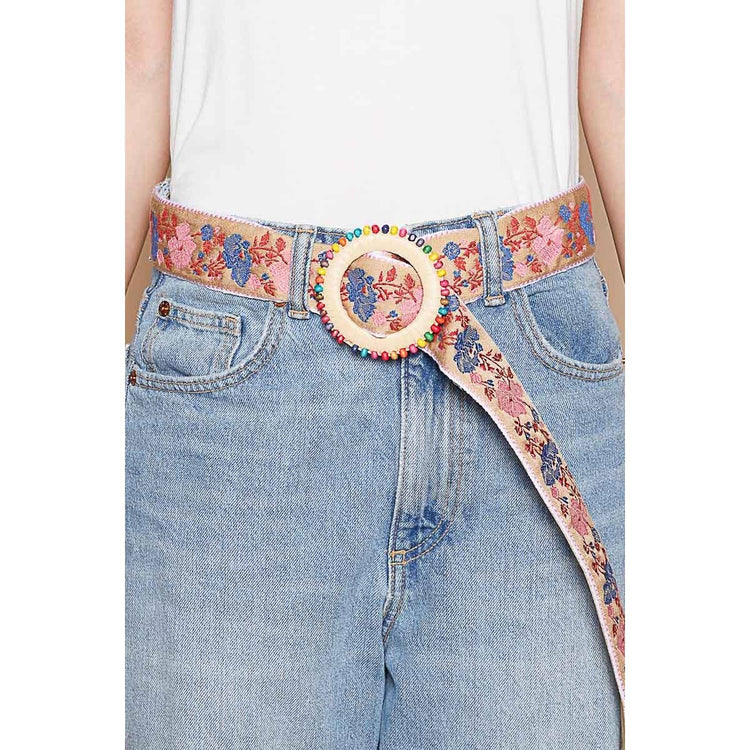Floral pattern round buckle multicolored beads