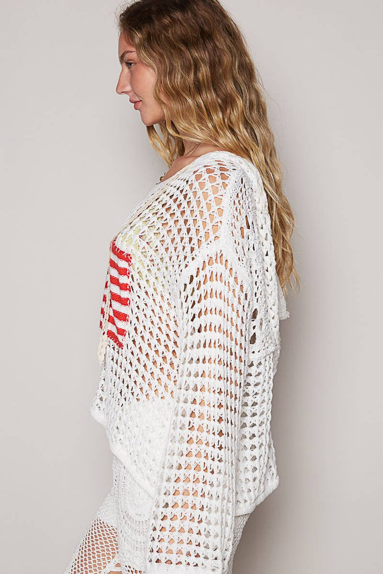 Long sleeve American flag hoodie thin sweater top