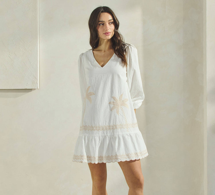 Tropical Embroidered Mini Dress