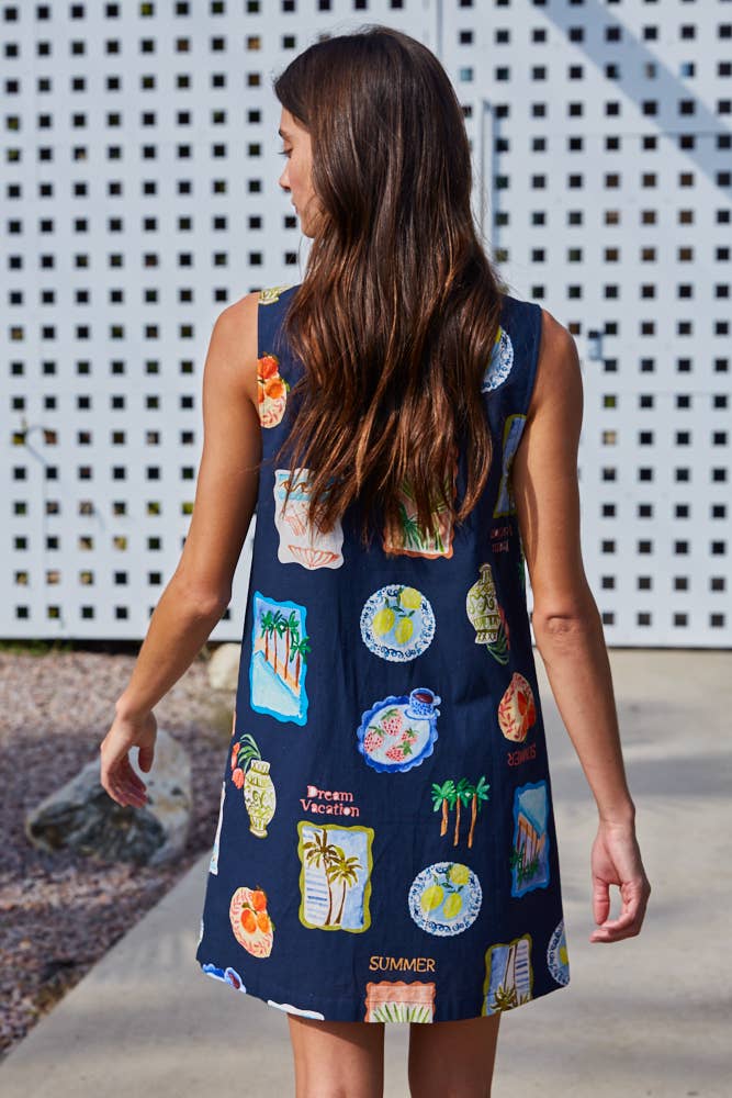 Woven Cotton Summer Print Sleeveless Mini Dress