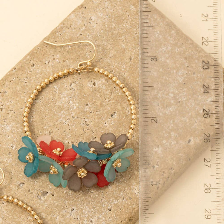 Floral Accent Hoop Dangle Earrings