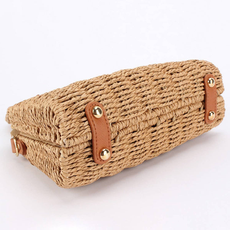 Tan Straw Beach Bag with Bamboo Handle