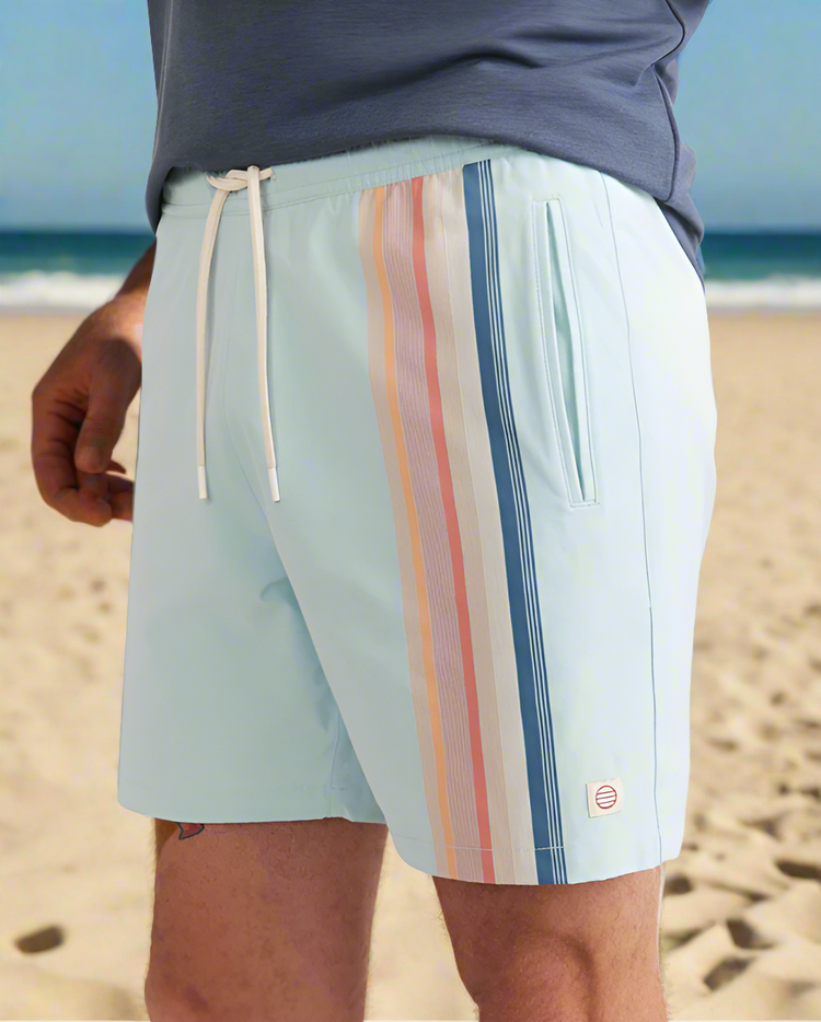 Light Blue Stripe Sport Short 6"