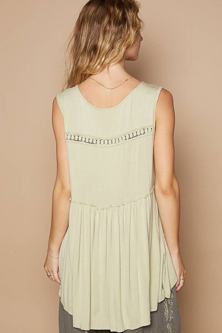 Sleeveless loose fit v-neck babydoll casual knit top