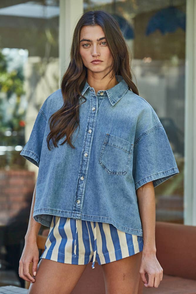 Woven Cotton Polyester Striped Shorts