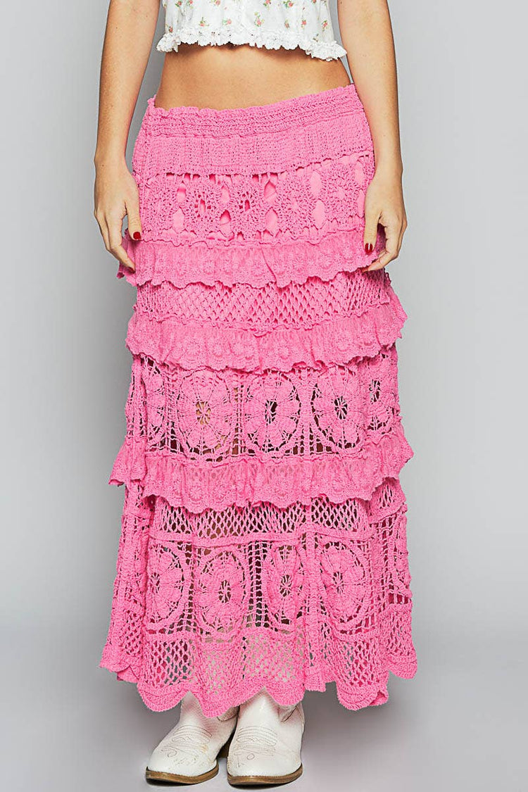 Crochet lace ruffle detail skirt
