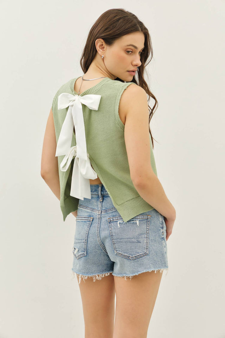 Sweaters Vest Top With Back Bow Ties