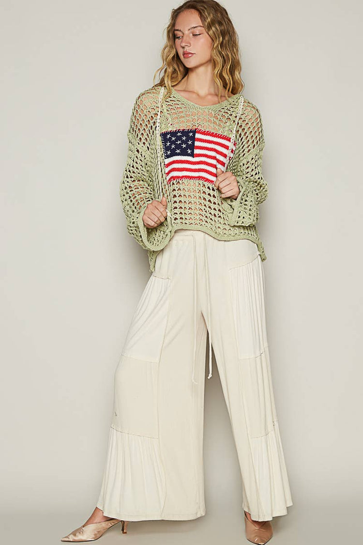 Long sleeve American flag hoodie thin sweater top