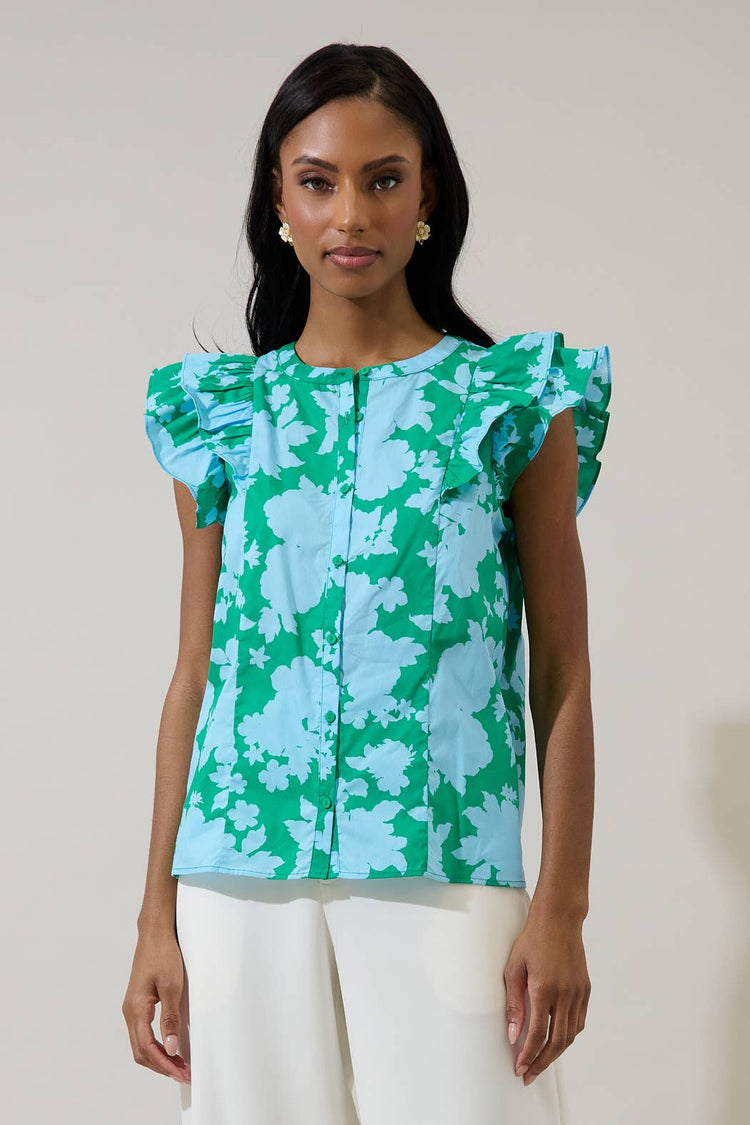 Riona Floral Sammi Button Down Ruffle Top