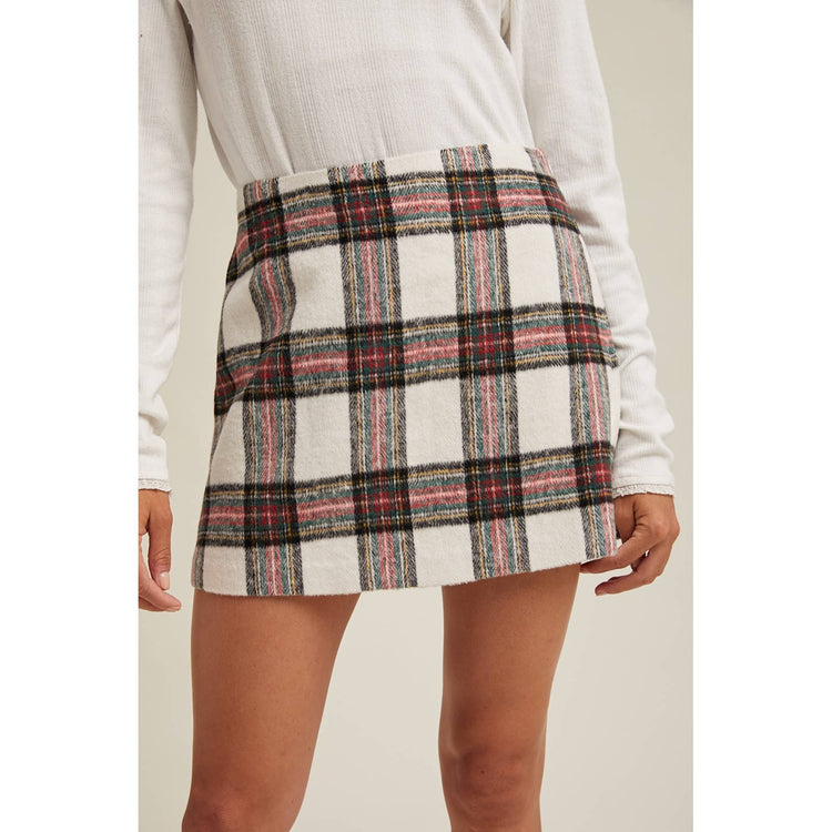 BRUSHED PLAID MINI SKIRT